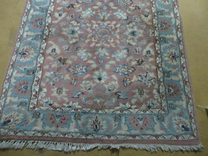 Indo Persian Runner Rug 2.8 x 12, Wool Hand Knotted, Pink and Light Blue - Nuvé