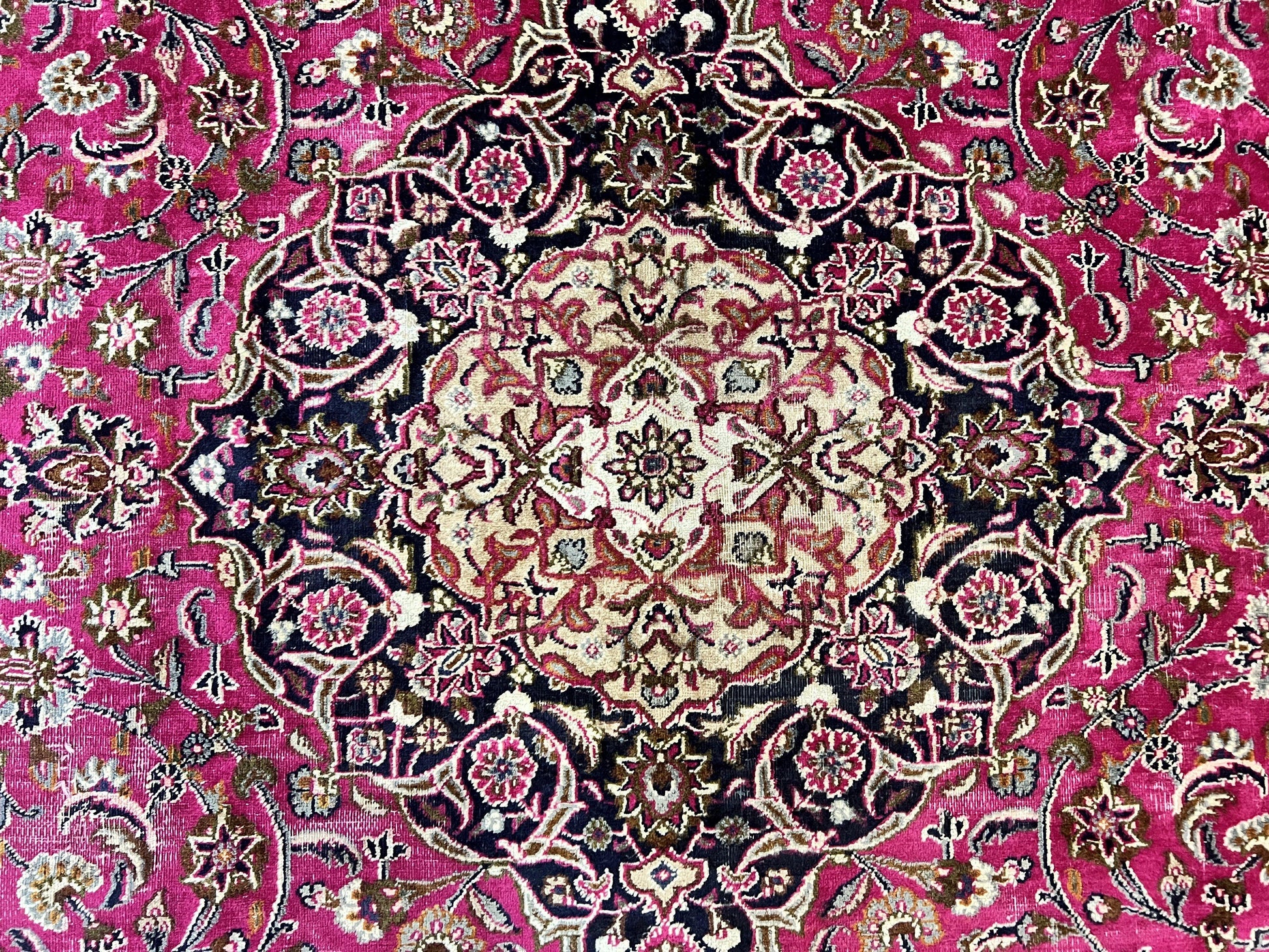 Persian Rug 10x13, Wool Hand Knotted Antique Kashmar Carpet, Raspberry Red & Navy Blue, Floral Medallion, Traditional Oriental Rug 10 x 13 - Nuvé