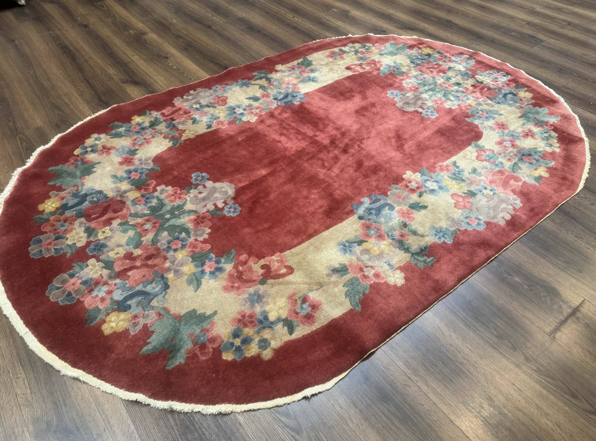 Oval Chinese Peking Rug 5x8, Pink, Floral, Vintage Chinese Wool Carpet - Nuvé