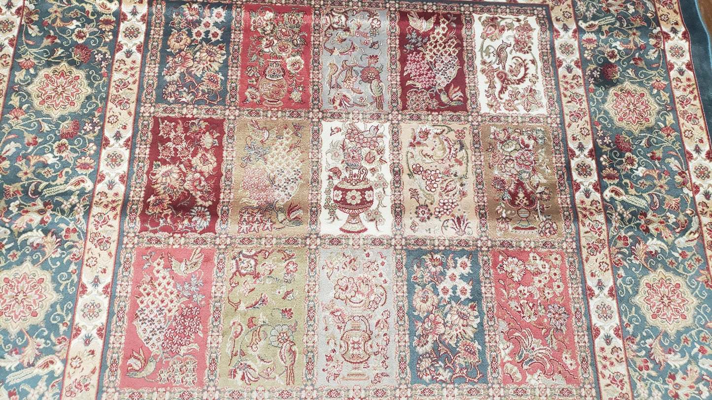 Silk Carpet 4x6 Blue, Panel Design, Four Seasons Pattern, Super Fine & Soft, Bamboo Silk, 4 x 6 Oriental Area Rug, High Quality, New Rug - Nuvé