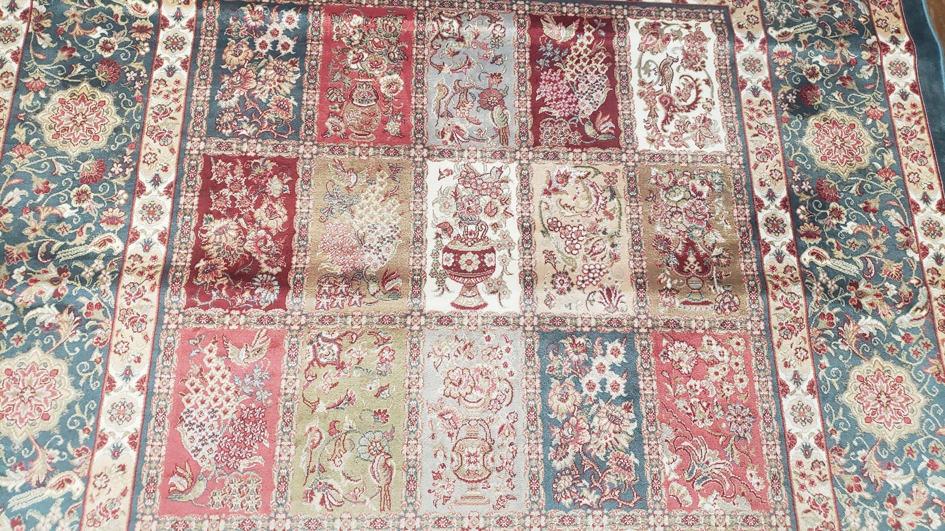 Silk Carpet 4x6 Blue, Panel Design, Four Seasons Pattern, Super Fine & Soft, Bamboo Silk, 4 x 6 Oriental Area Rug, High Quality, New Rug - Nuvé