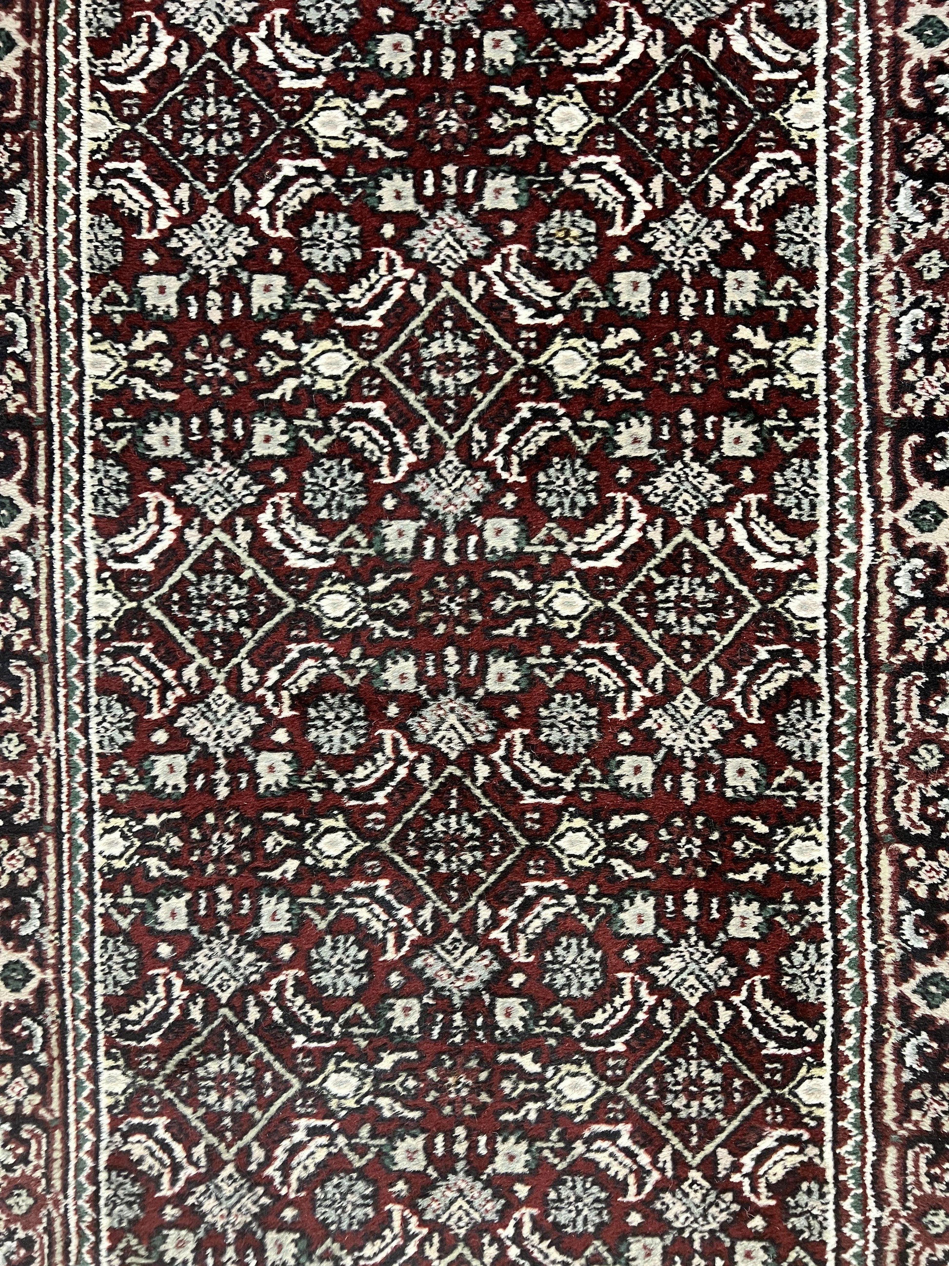 Indo Persian Runner Rug 2.7 x 8, Wool Hand Knotted Vintage Carpet, Red Black, Herati Allover Pattern, Oriental Runner, Rug for Hallway - Nuvé