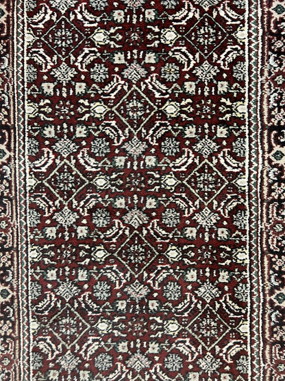 Indo Persian Runner Rug 2.7 x 8, Wool Hand Knotted Vintage Carpet, Red Black, Herati Allover Pattern, Oriental Runner, Rug for Hallway - Nuvé