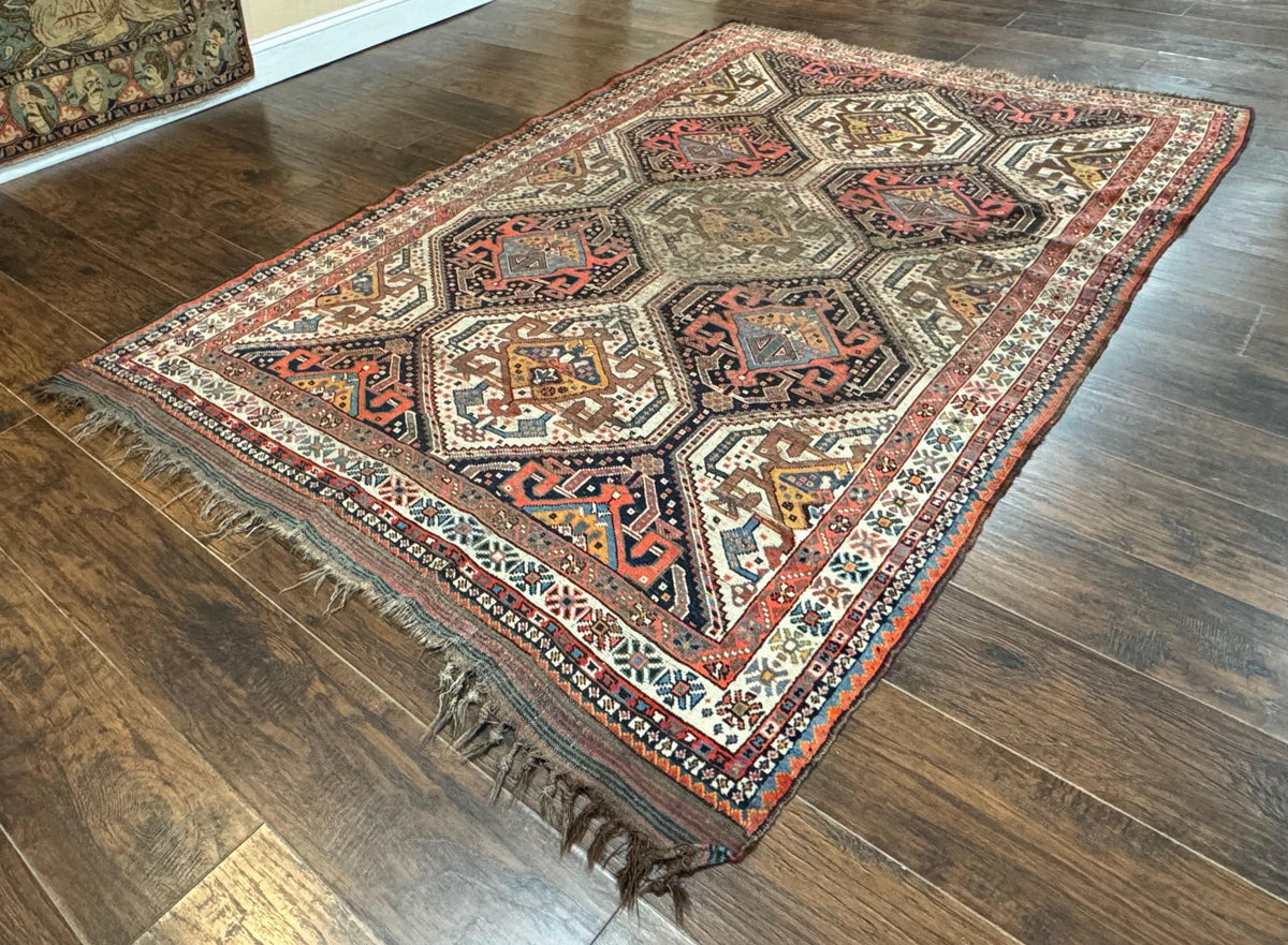 Antique Persian Qashqai Rug 5x8, Persian Tribal Rug, Khamseh Rug