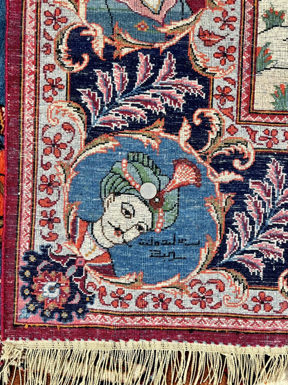 Rare Persian Kashan Pictorial Rug 6x9, King Bahram Hunting Scene, Persian Kings, Hand Knotted Persian Rug for Wall Hanging, Antique, Wool - Nuvé
