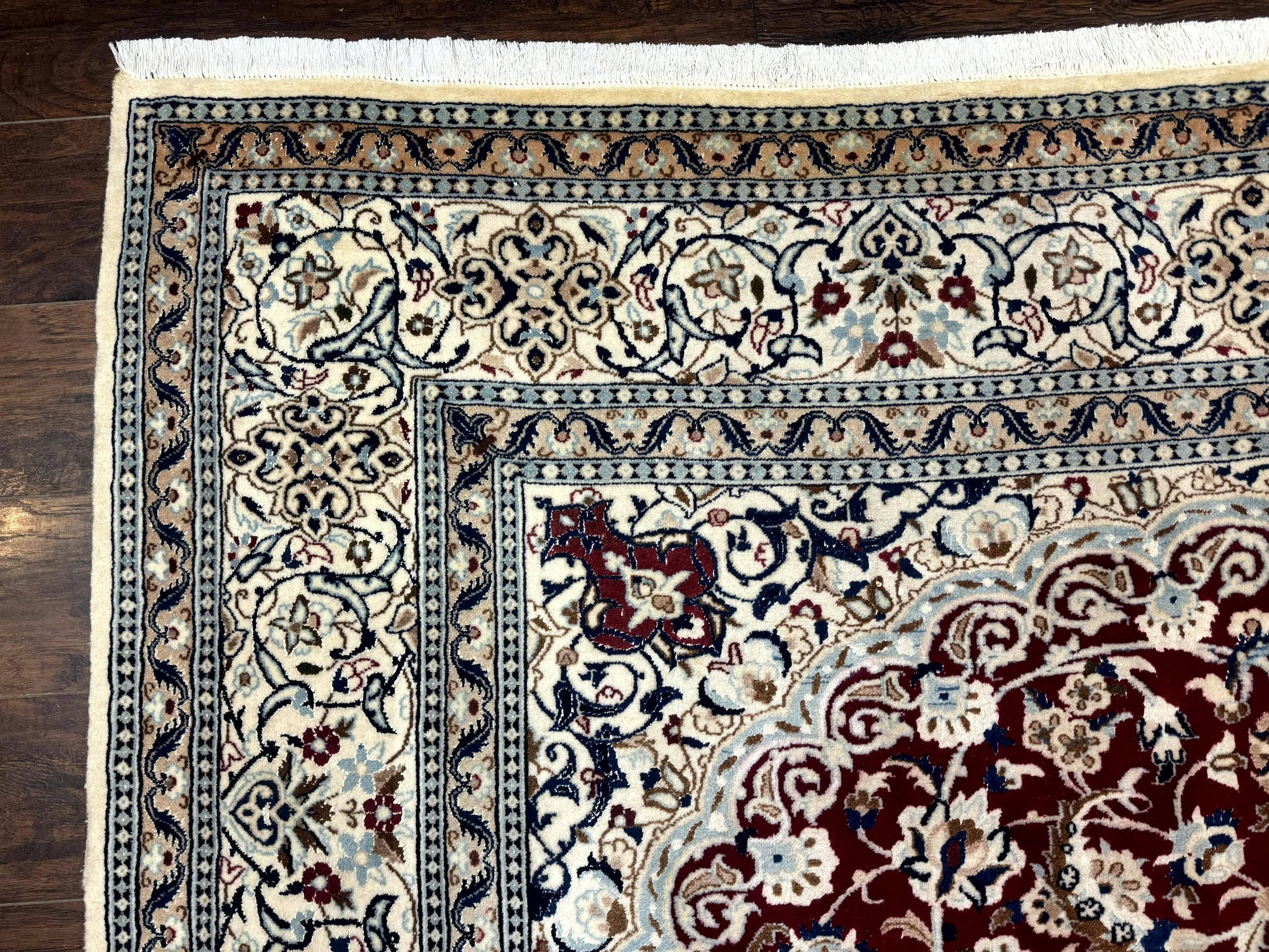 Persian Nain Rug 8x11, Wool and Silk Highlights, Burgundy & Ivory - Nuvé