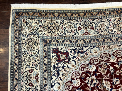 Persian Nain Rug 8x11, Wool and Silk Highlights, Burgundy & Ivory - Nuvé