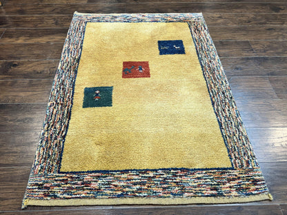 Indo Gabbeh Rug 3.7 x 5, Tribal Rug, Boho Rug, Wool Handmade Carpet - Nuvé