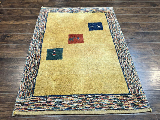 Indo Gabbeh Rug 3.7 x 5, Tribal Rug, Boho Rug, Wool Handmade Carpet - Nuvé