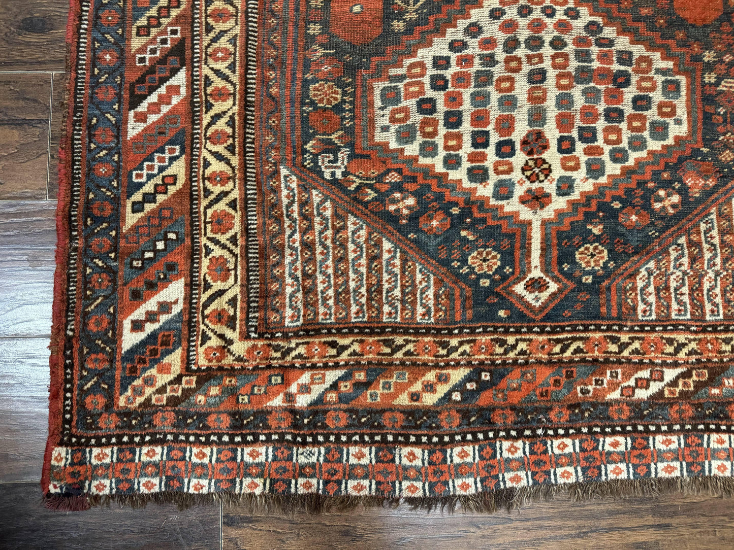 Antique Persian Shiraz Rug 5x8, Khamseh Tribal Wool 1920s Carpet, Navy Blue - Nuvé