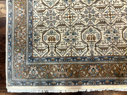Indo Persian Rug 6x9, Beige, Allover Pattern, Vintage Wool Oriental Carpet - Nuvé