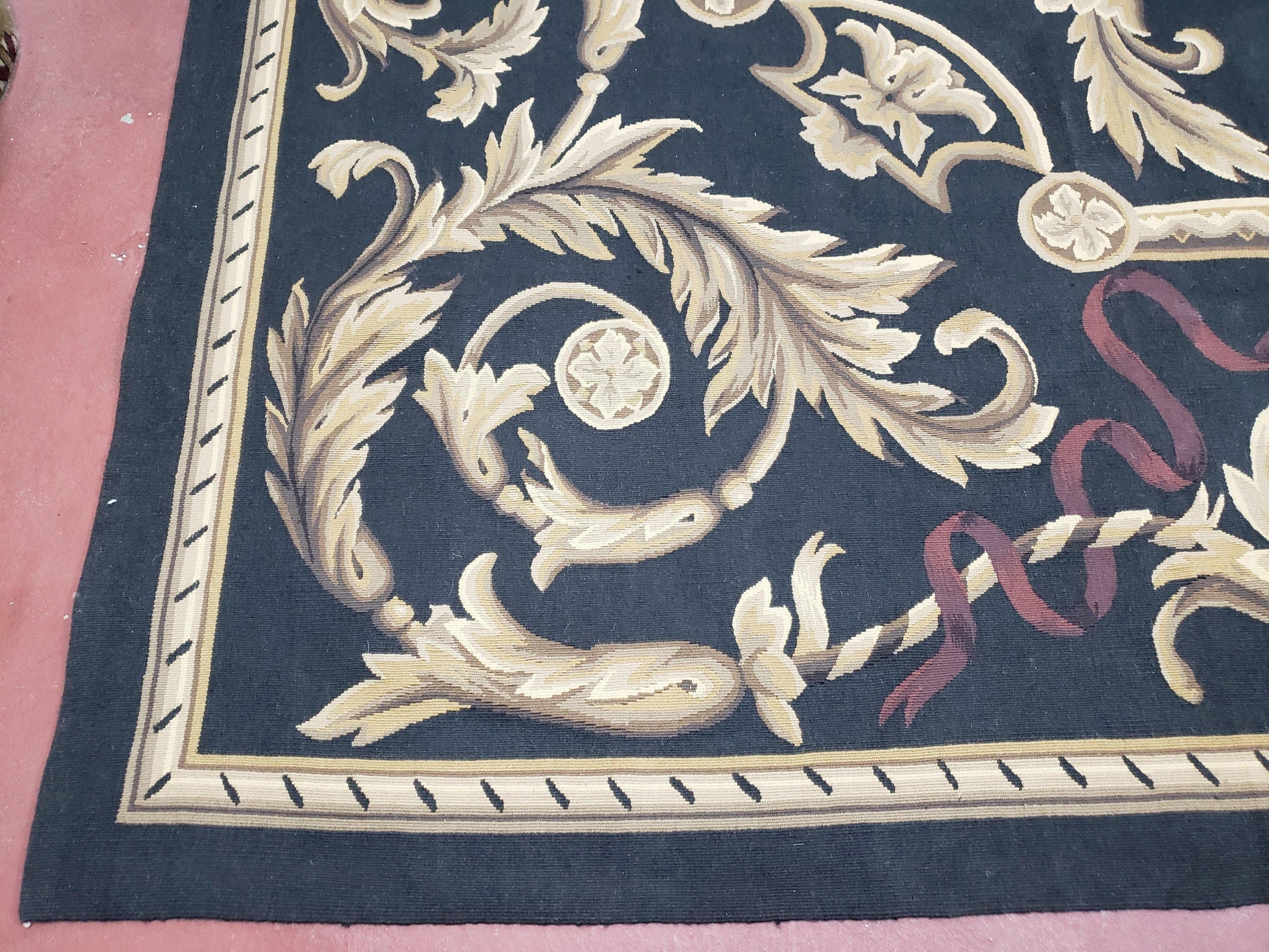 Black and Tan Aubusson Rug, 10 x 14 Aubusson Carpet, New Aubusson Rug, Elegant, Wool, Handmade Area Rug, Flatweave Rug, Large Aubusson Rug - Nuvé