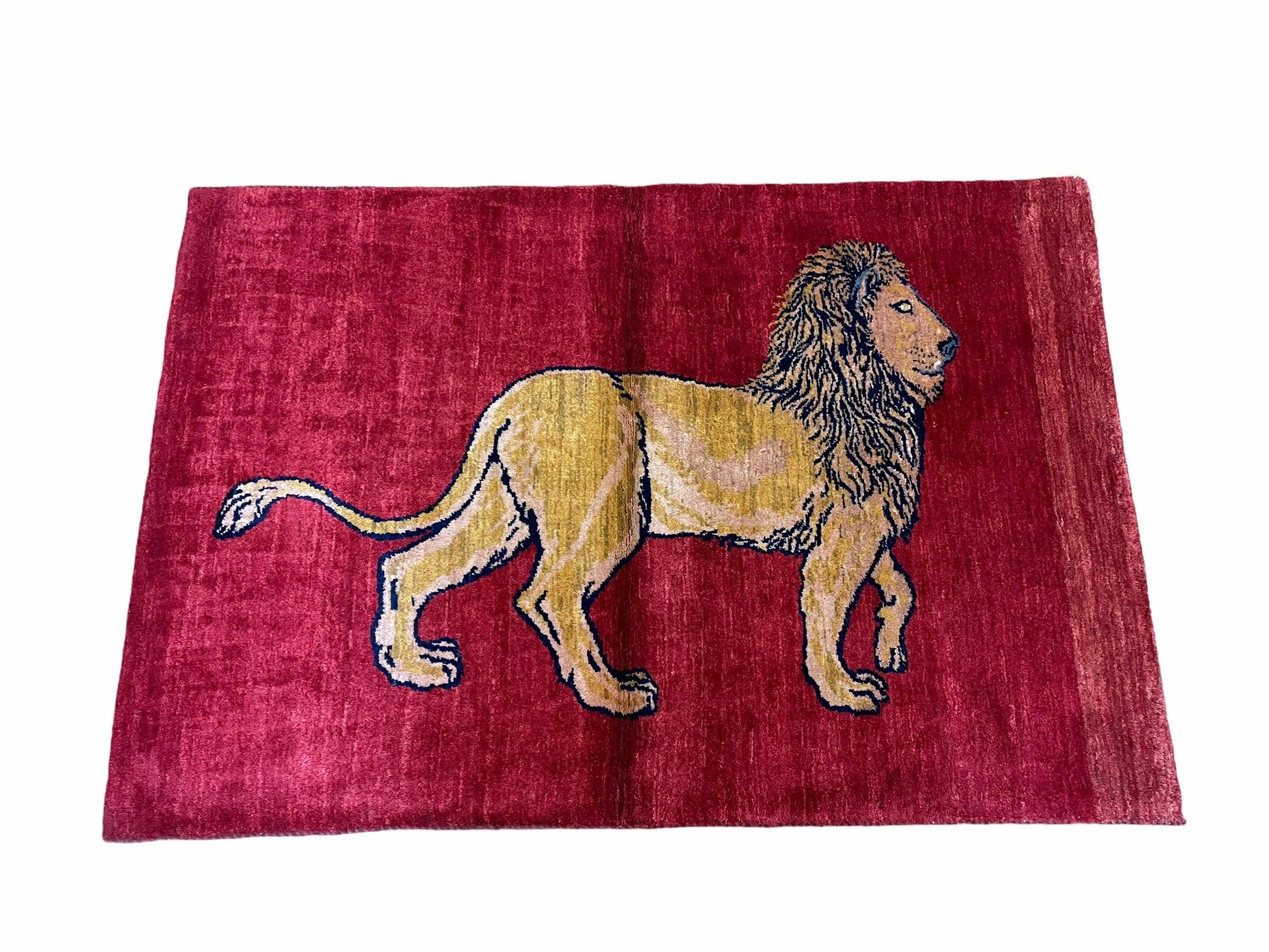 3 X 5 Handmade Hand-Knotted Rug Quality Wool Pictorial Lion Red Organic Dyes - Nuvé