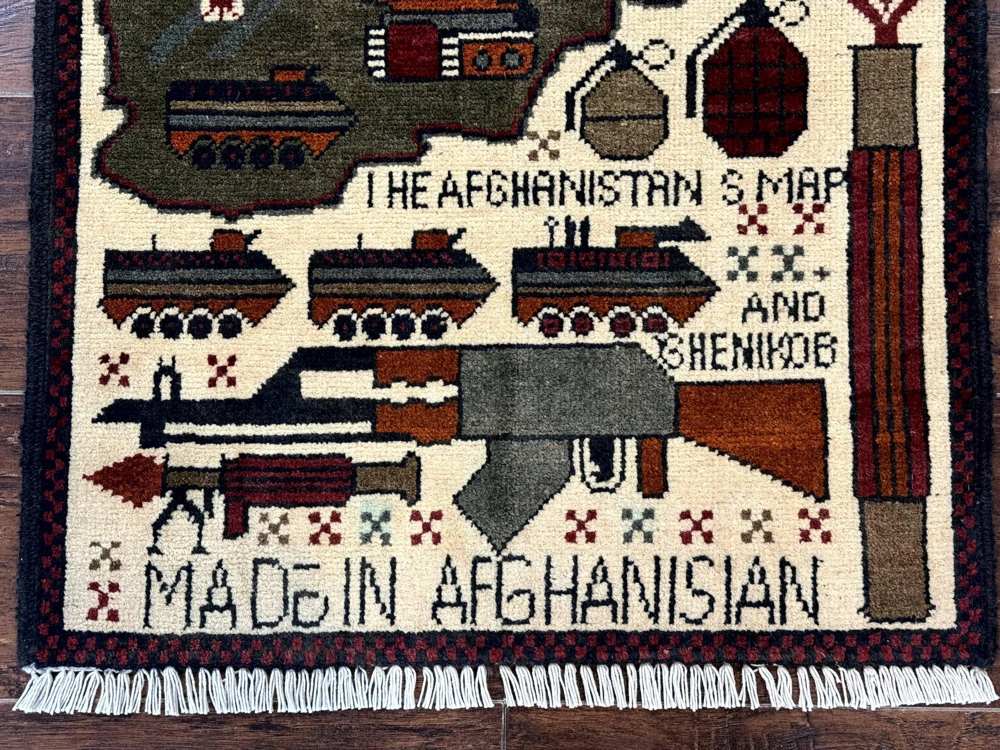 Afghan War Rug, Tanks Helicopters Guns - Nuvé