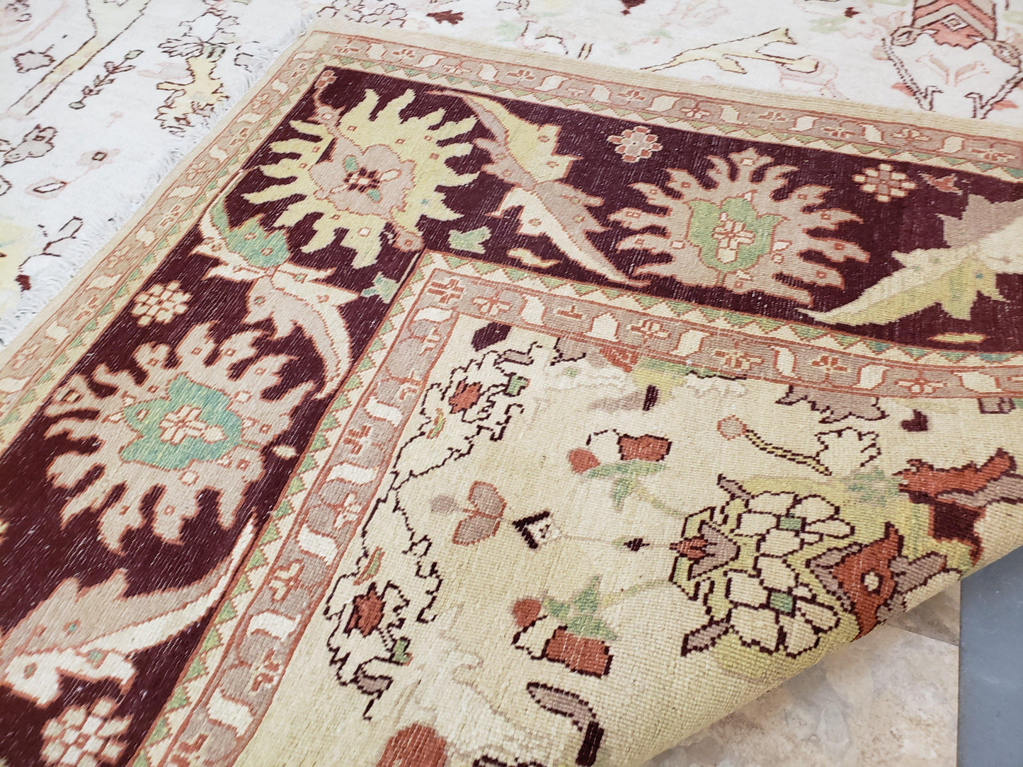 Beige and Maroon Peshawar Rug 10x15, Large Oushak Carpet, Pakistani Rug, Handmade Area Rug, Hand Knotted Rug, Living Room Rug, Nice Wool Rug - Nuvé