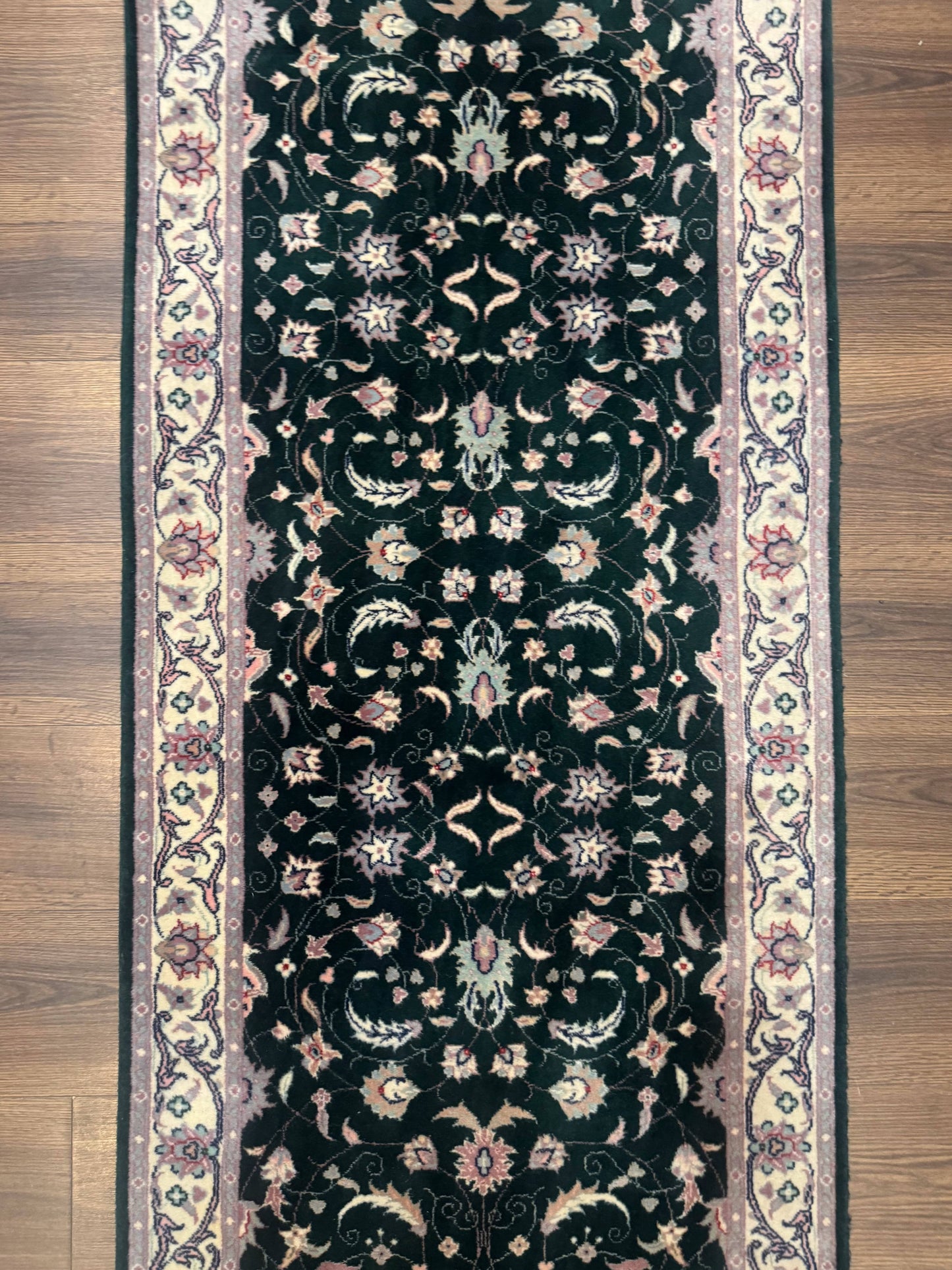 Pak Persian Runner Rug 2.6 x 10, Dark Green and Beige, Floral Allover - Nuvé