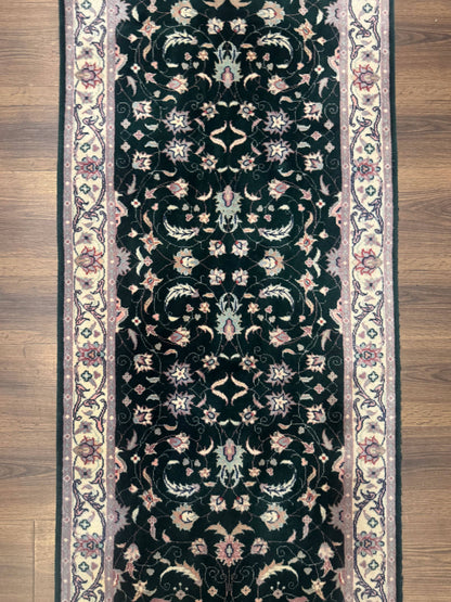 Pak Persian Runner Rug 2.6 x 10, Dark Green and Beige, Floral Allover - Nuvé