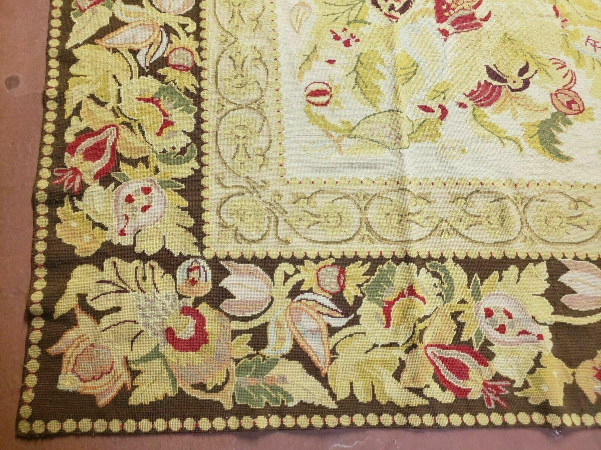 9' X 11' Handmade Chinese Needlepoint Wool Floral Rug Carpet Rose Garden Chic