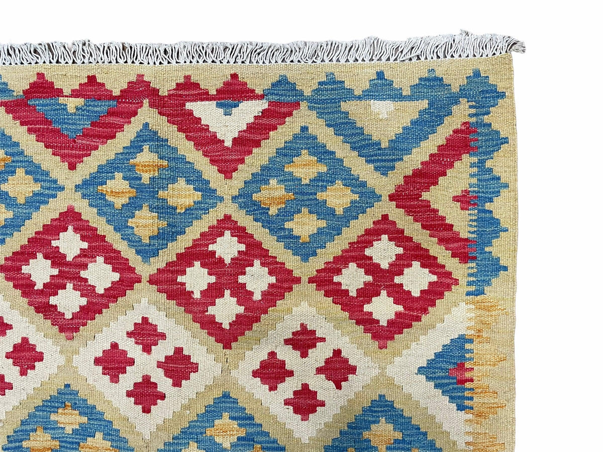3x5 Kilim Rug Multicolor Tribal Kilim Rug 3 x 5 Tan Light Blue Red Beige New Turkish Anatolian Wool Kilim Flatweave Rug