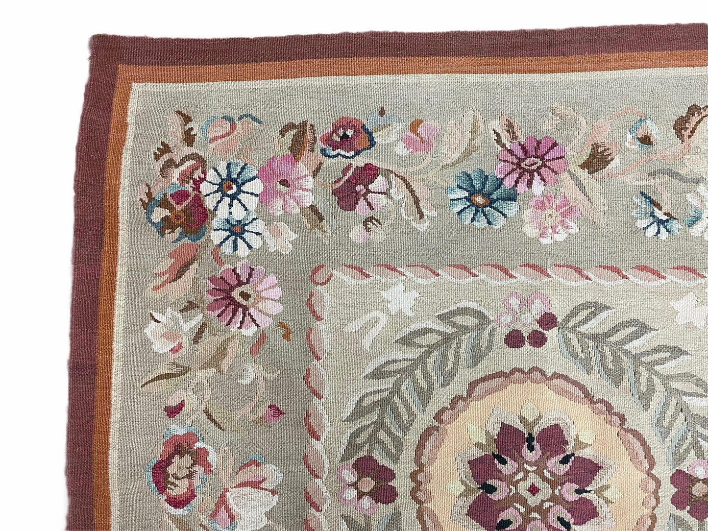 9x13 Needlepoint Carpet, French Design Rug, Hand-Knotted, Brand New Needlepoint Rug 9 x 13, English French European Style, Beige Floral - Nuvé