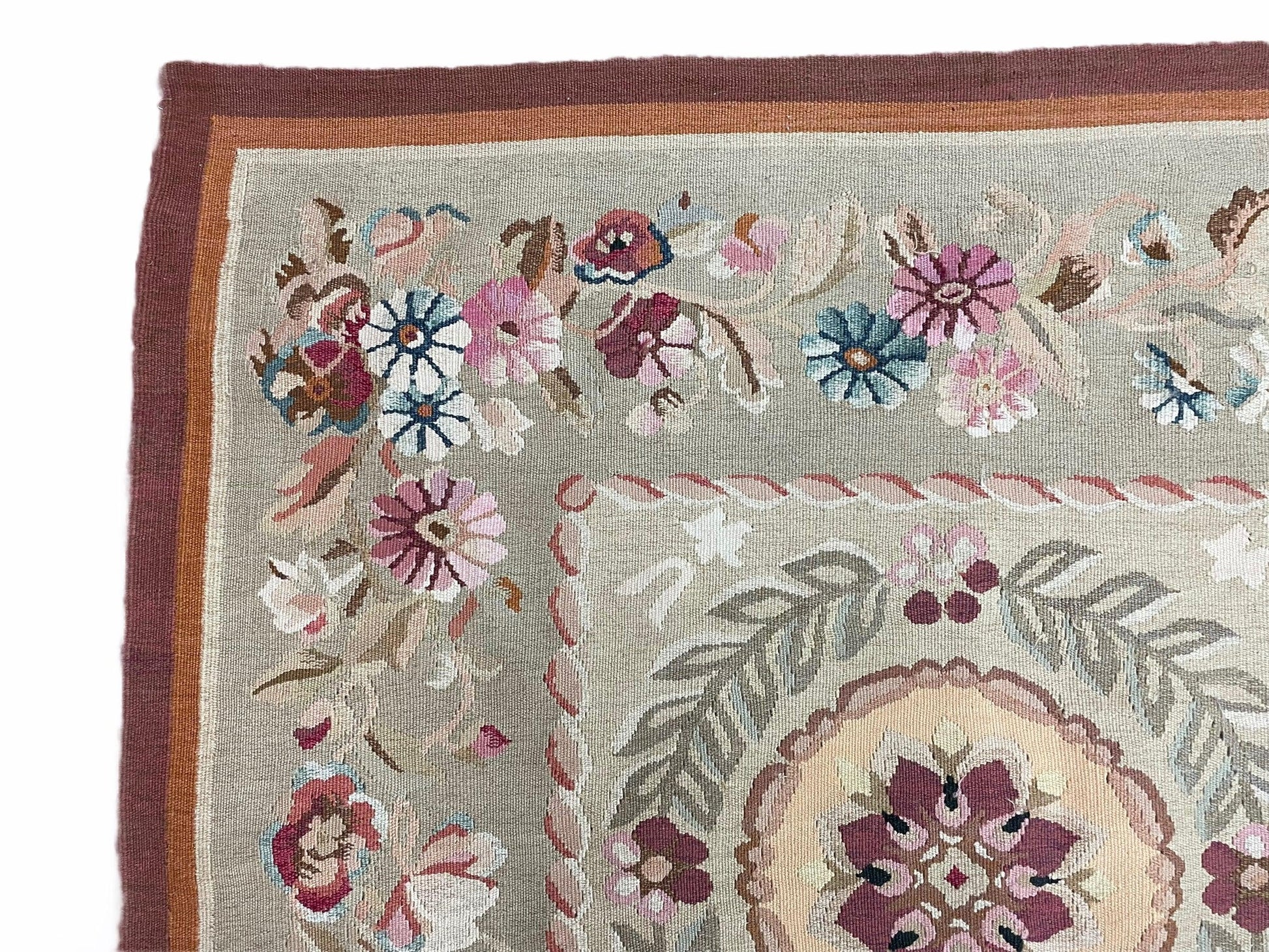 9x13 Needlepoint Carpet, French Design Rug, Hand-Knotted, Brand New Needlepoint Rug 9 x 13, English French European Style, Beige Floral - Nuvé