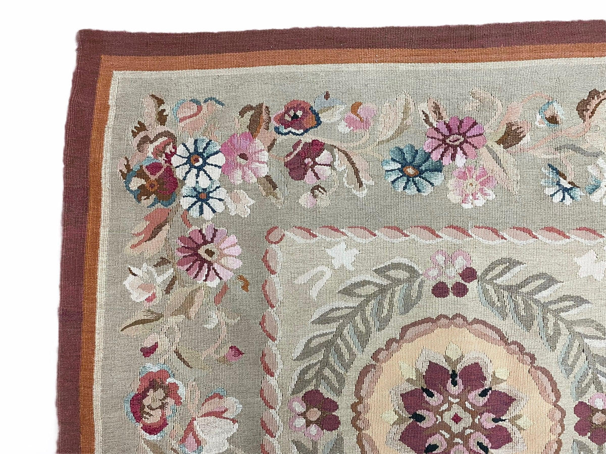9x13 Needlepoint Carpet, French Design Rug, Hand-Knotted, Brand New Needlepoint Rug 9 x 13, English French European Style, Beige Floral