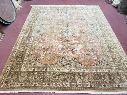 Indo Persian Rug 8x10, Vintage Indian Rug 8 x 10, Fine Hand-Knotted Wool Rug, Rose Clay Red Beige Brown Handmade Area Rug, Floral Medallion - Nuvé