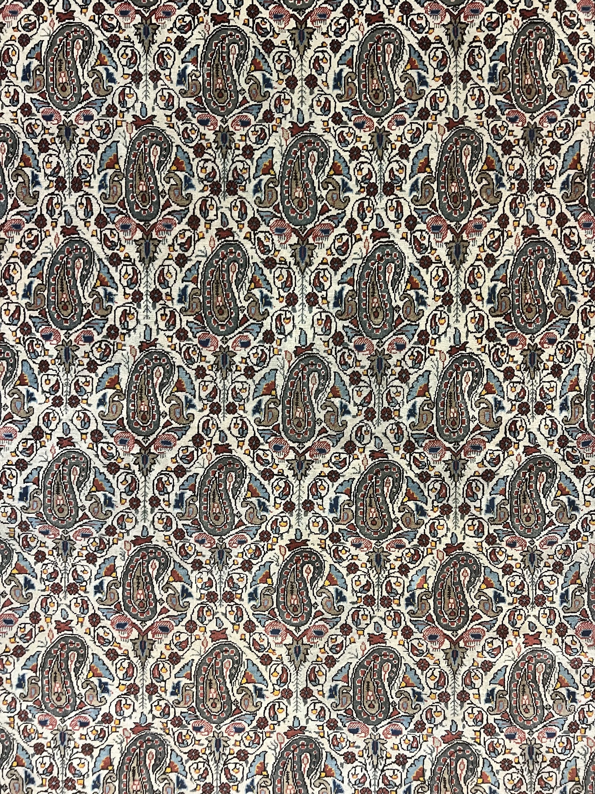 Persian Qum Rug 5x6, Cream Wool Hand Knotted Carpet, Repeated Boteh Paisely Design, Semi Antique Vintage Rug, Very Fine Weave 5 x 6 Rug - Nuvé