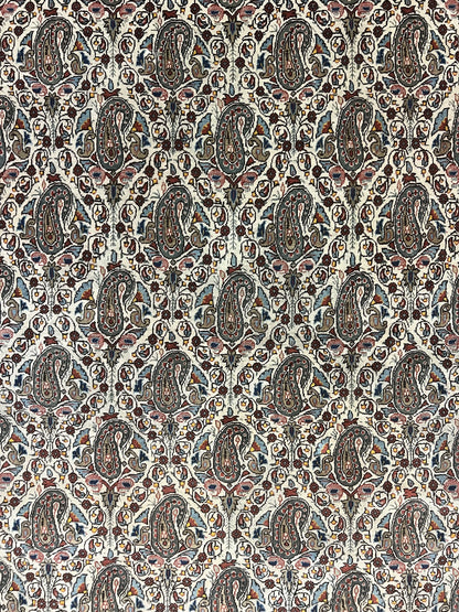 Persian Qum Rug 5x6, Cream Wool Hand Knotted Carpet, Repeated Boteh Paisely Design, Semi Antique Vintage Rug, Very Fine Weave 5 x 6 Rug - Nuvé