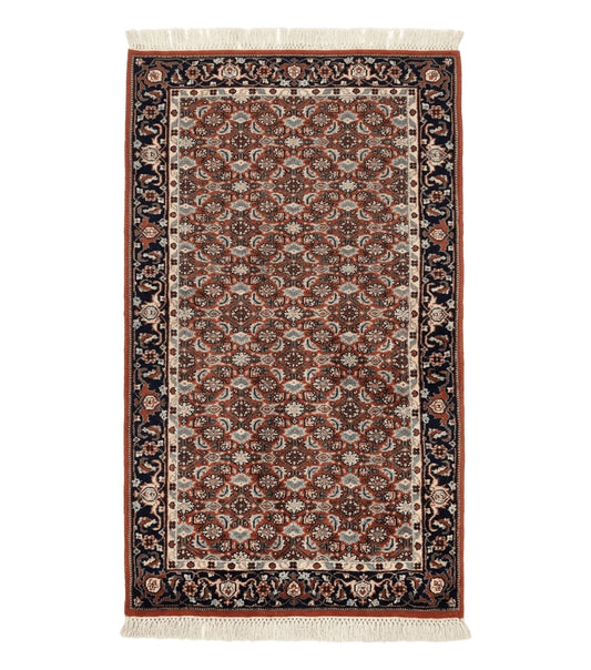 Indo Persian Rug 3x5, Red and Navy Blue, Wool Vintage Handmade Small Carpet 3 x 5 ft, Herati Pattern, Bidjar Rug