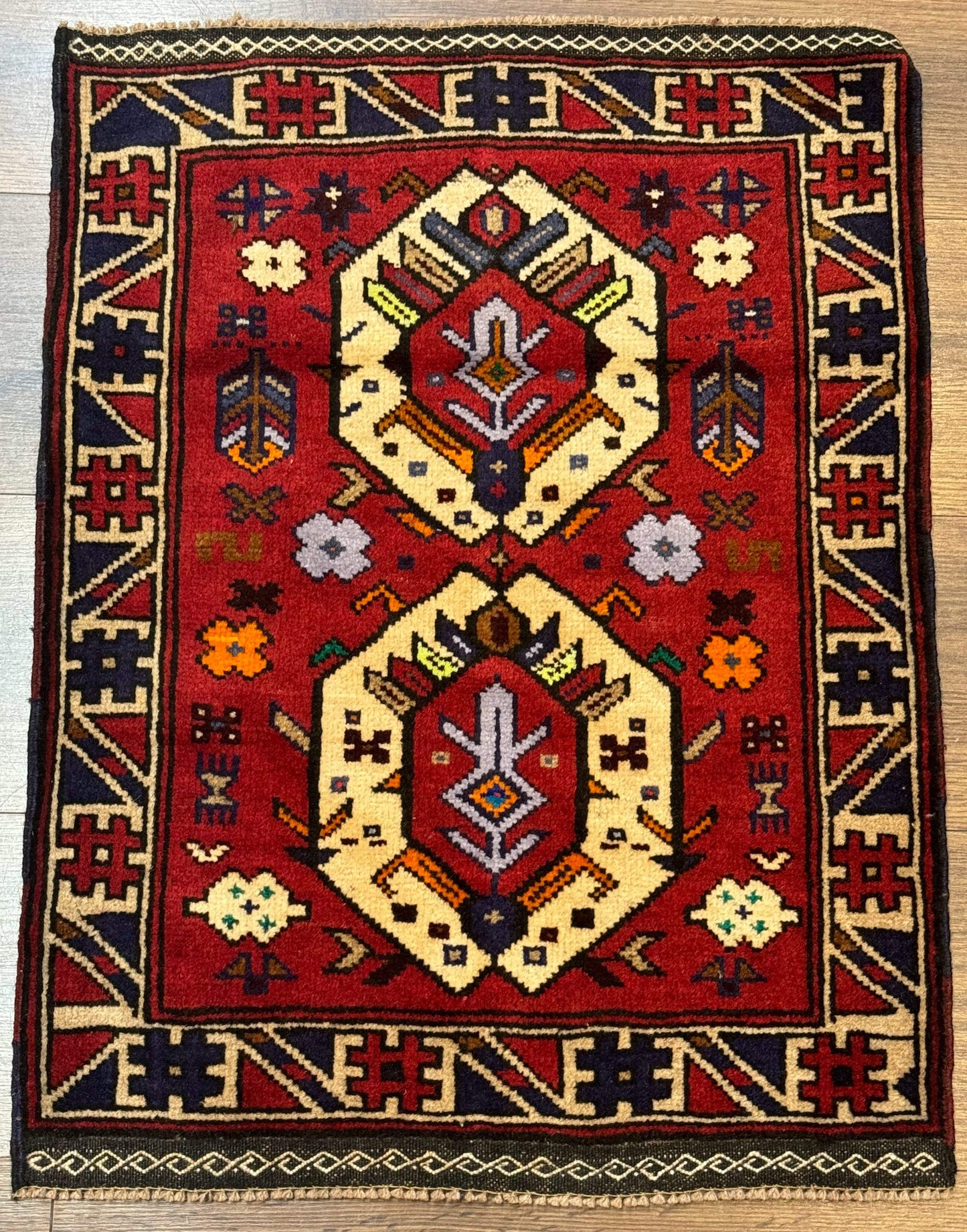 Small Persian Tribal Rug, Red and Ivory, Baluch Rug - Nuvé