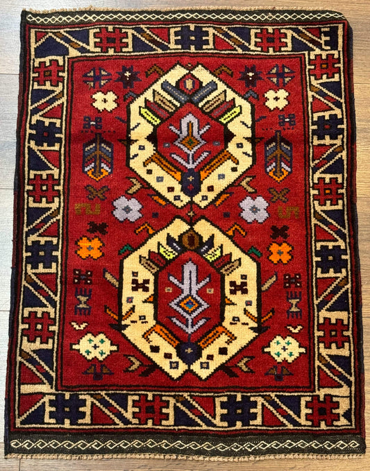 Small Persian Tribal Rug, Red and Ivory, Baluch Rug - Nuvé