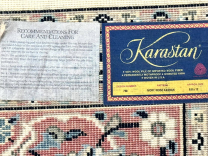 Karastan Rug 8.8 x 12, Ivory Rose Kashan #768, Wool Pile Karastan Carpet, Original 700 Series, Rare, Discontinued, Vintage - Nuvé