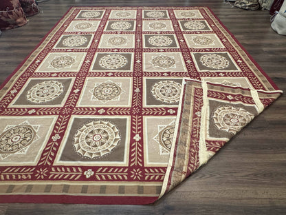 Needlepoint Rug 9x12, Panel Design, Burgundy Taupe, Elegant - Nuvé
