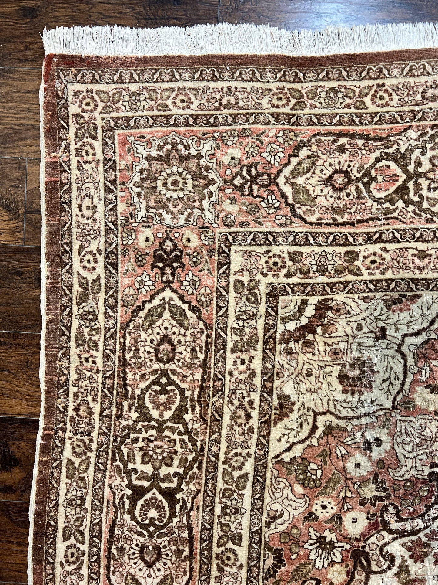 Antique Persian Tabriz Rug 10x12, Wool Hand Knotted Oriental Carpet, Beige Light Red, Floral Medallion - Nuvé