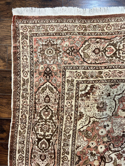 Antique Persian Tabriz Rug 10x12, Wool Hand Knotted Oriental Carpet, Beige Light Red, Floral Medallion - Nuvé