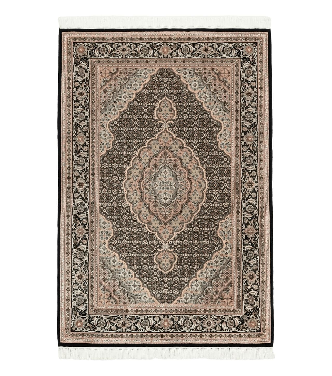 Sino Persian Rug 4x6, Fine Hand Knotted Carpet, Black, Wool, Vintage Rug 4 x 6, Herati Mahi, 300 KPSI