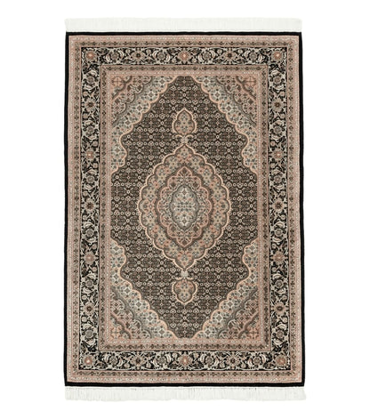 Sino Persian Rug 4x6, Fine Hand Knotted Carpet, Black, Wool, Vintage Rug 4 x 6, Herati Mahi, 300 KPSI