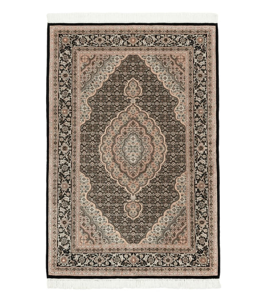 Sino Persian Rug 4x6, Fine Hand Knotted Carpet, Black, Wool, Vintage Rug 4 x 6, Herati Mahi, 300 KPSI