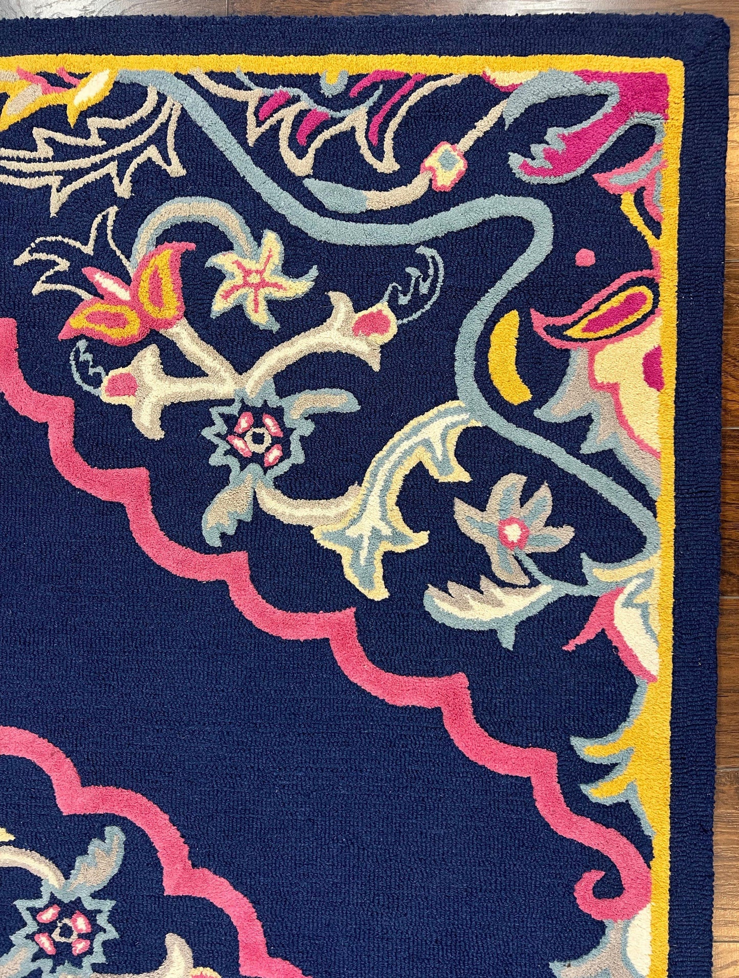 Safavieh Rug 8x10 Belagio Collection, Navy Blue Pink Yellow, Power-Loomed Wool Carpet, Floral Area Rug, Modern Rug, Room Sized 8 x 10 ft Rug - Nuvé