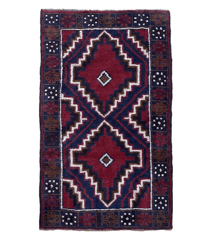 3 X 5 Vintage Handmade Tribal Wool Rug Balouchi Rug Afghan Rug Red Beige Nice