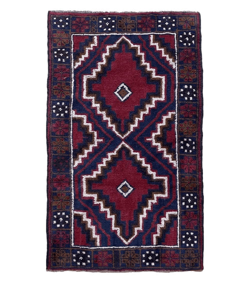 3 X 5 Vintage Handmade Tribal Wool Rug Balouchi Rug Afghan Rug Red Beige Nice