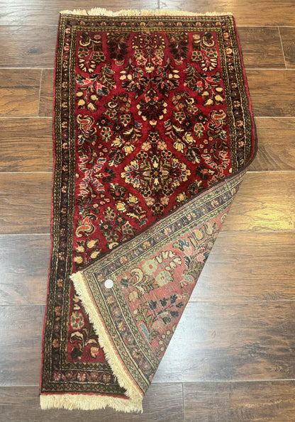 Small Persian Sarouk Rug 2x4, Floral, Red Hand Knotted Wool Traditional Oriental Carpet, Antique Persian Rug 2 x 4 - Nuvé