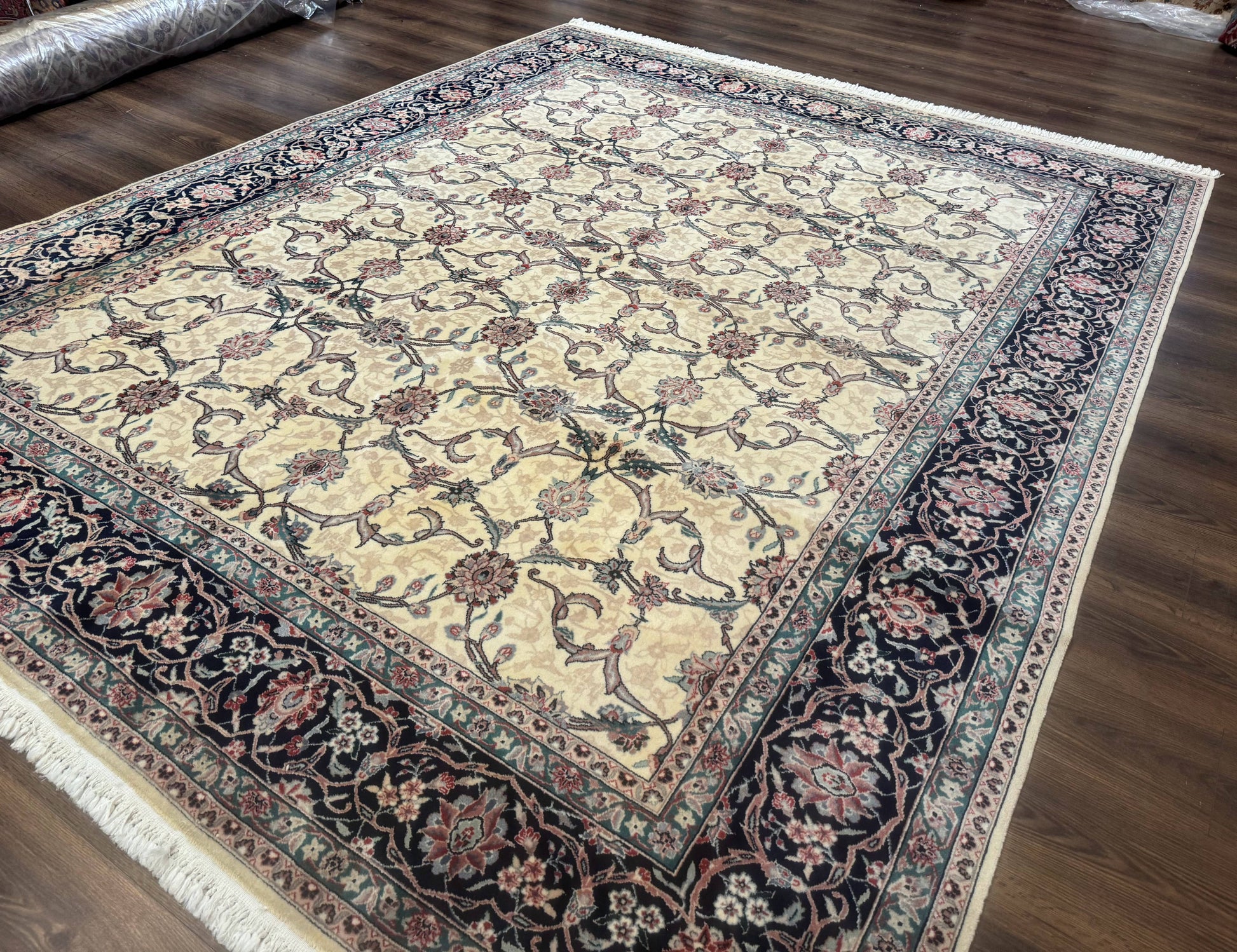 Sino Persian Rug 8x10, Allover Pattern, Beige and Midnight Blue, Wool Oriental Carpet - Nuvé