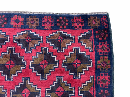 3' X 4' 7" Vintage Handmade Tribal Wool Rug Balouchi Rug Afghan Rug Red Brown - Nuvé