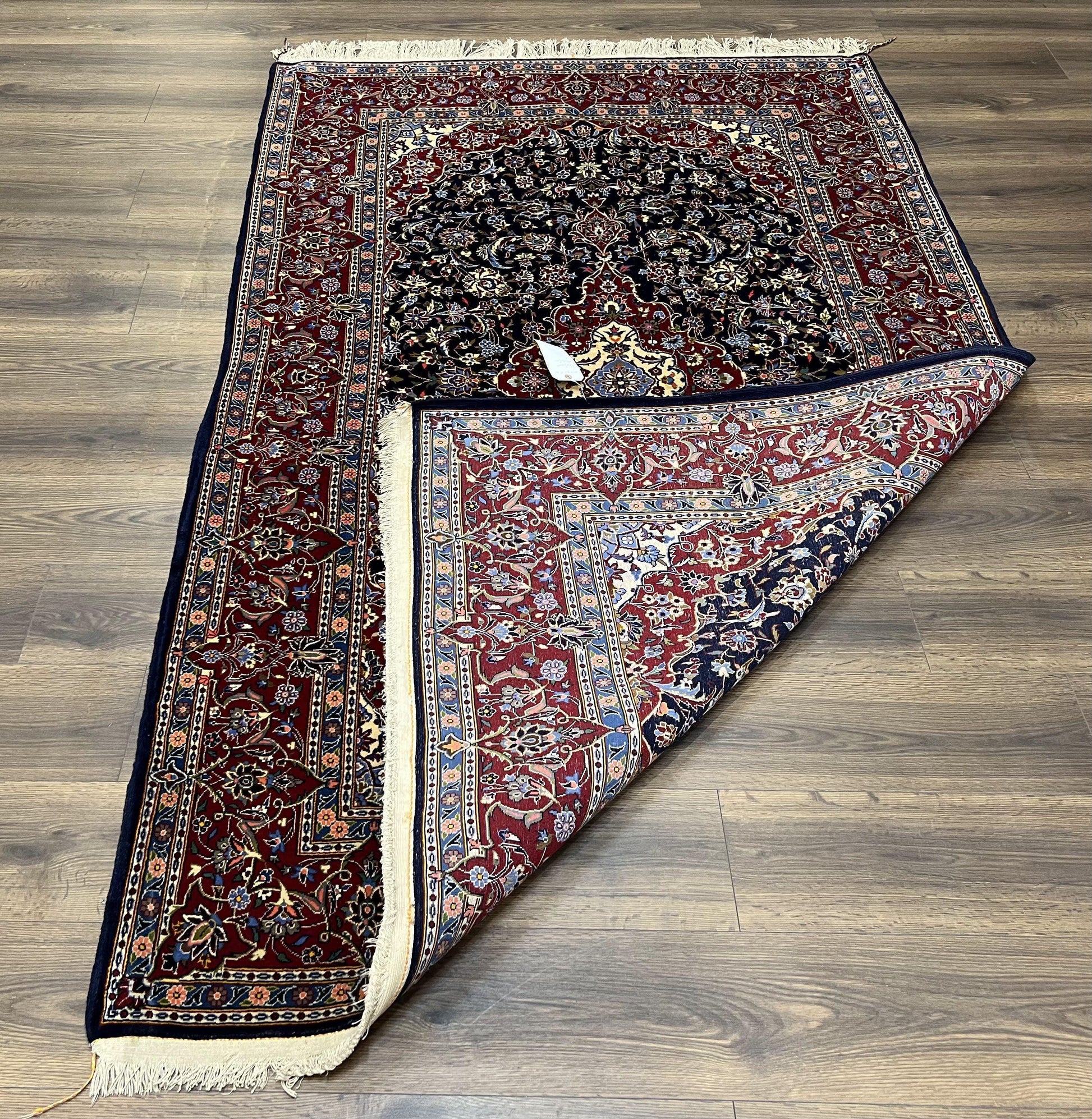Dark Blue Persian Rug 5x8, Kork Wool Semi Antique Kashan Carpet, Very Fine Lachak Toranj Rug, Hand Knotted Floral Medallion Rug, 5 x 8 Oriental Rug - Nuvé