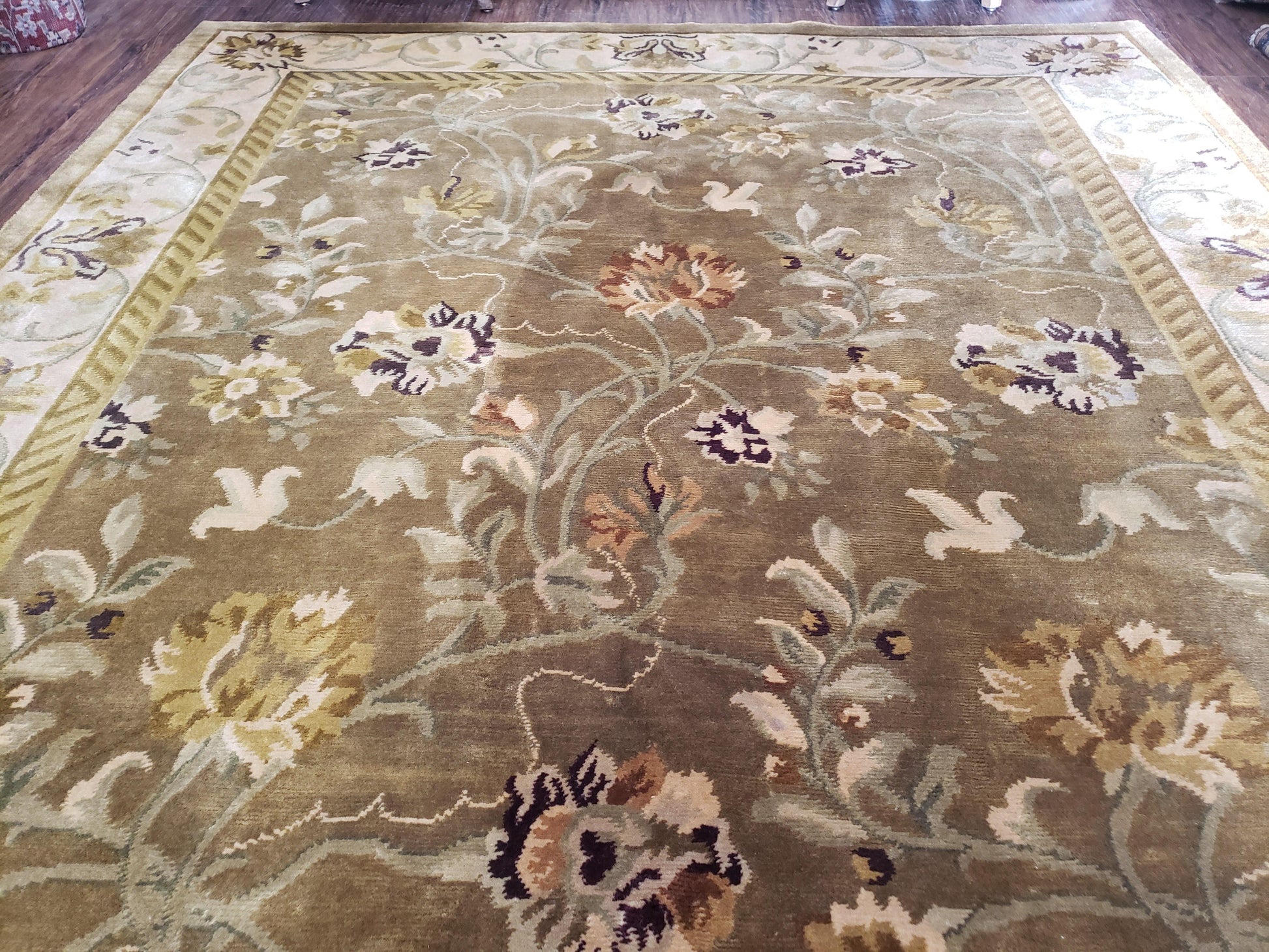 8x10 Rug - Plush Tibetan Rug - Green & Beige Floral Rug - Large Handmade Wool Rug - 250x300 Carpet - Nuvé