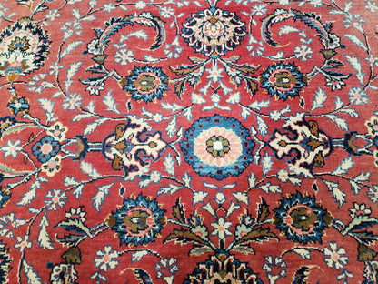 Semi Antique Persian Kashan Rug, Red & Beige, Hand-Knotted, Wool, 4'7" x 6' 6", Pair B - Nuvé