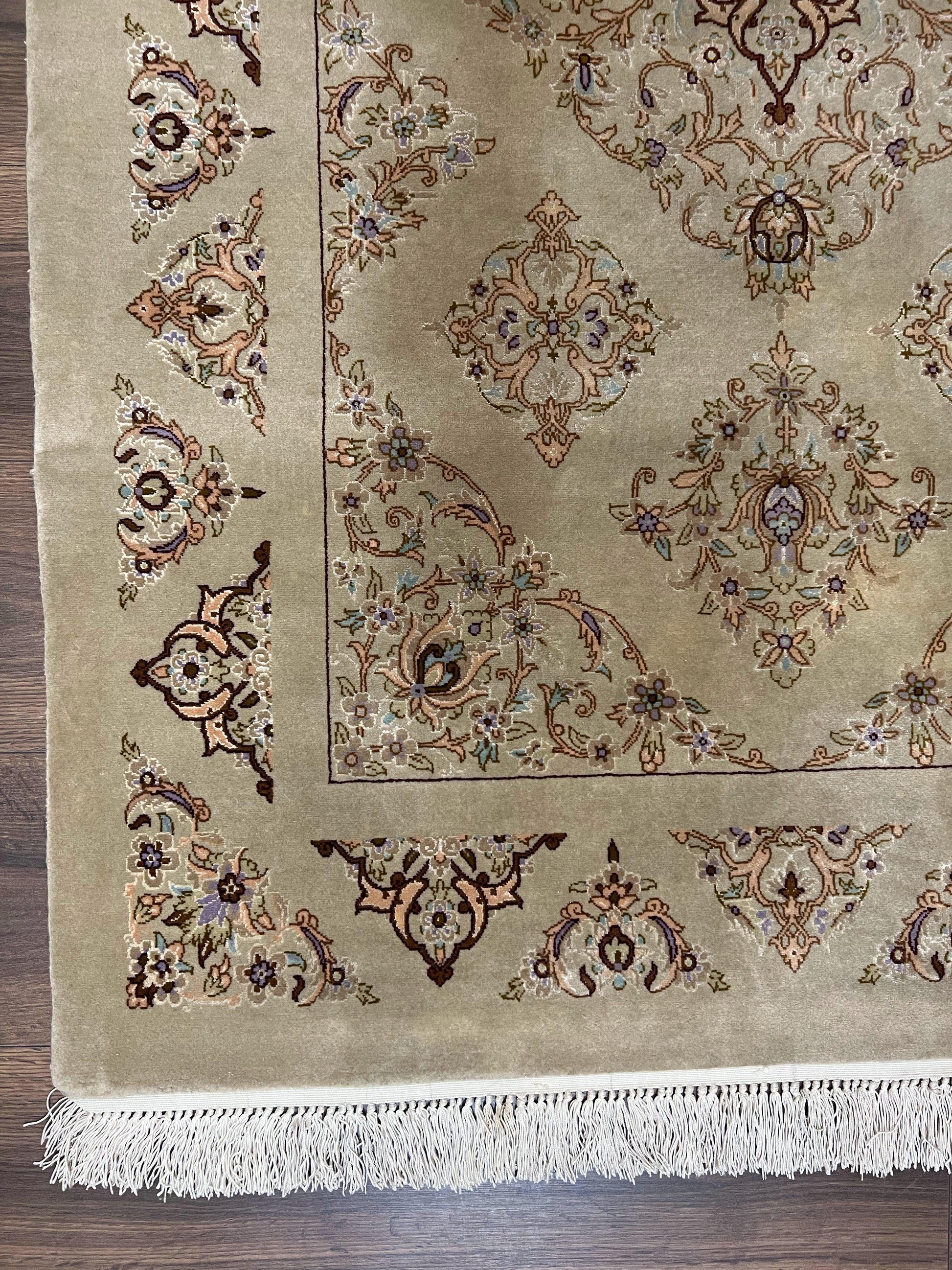 Very Fine Persian Isfahan Rug 3x5 ft with Signature, Kork Wool on Silk Foundation, Gray-Taupe Vintage Hand Knotted Oriental Carpet, 60 Raj 460 KPSI - Nuvé