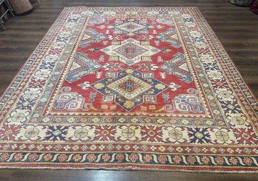 Turkish Kazak Rug 7.6 x 9.5, Geometric Medallions, Caucasian Pattern - Nuvé